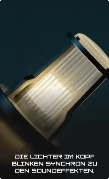 Die Lichter im Kopf blinken synchron zu den Soundeffekten