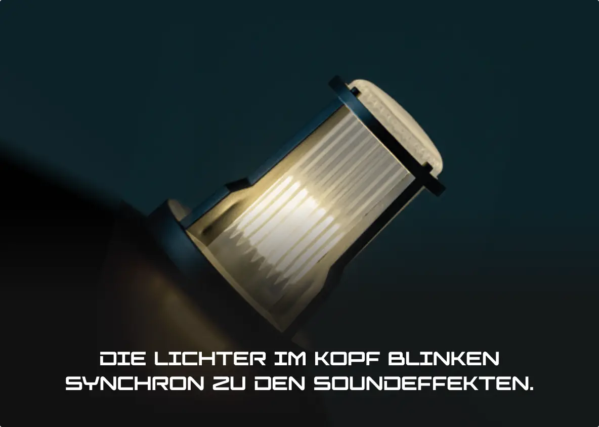 Die Lichter im Kopf blinken synchron zu den Soundeffekten