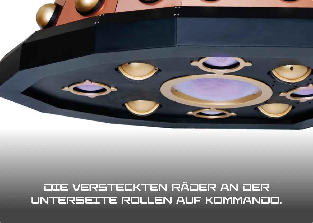 Die versteckten Räder an der Unterseite rollen auf Kommando